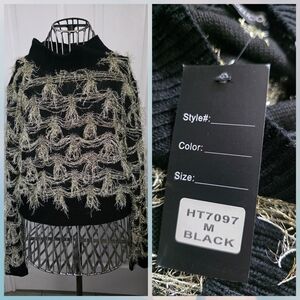 SHEIN Black Sweater with Gold Details